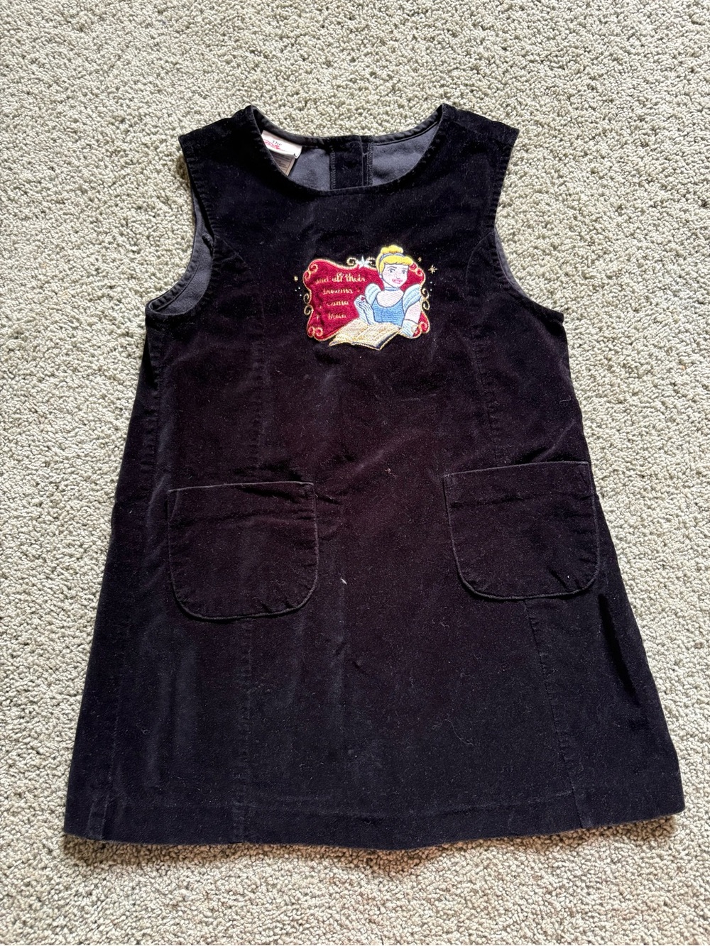 Vintage The Disney Store Black Velvet Cinderella Dress Girls Size 6/6X Buttons